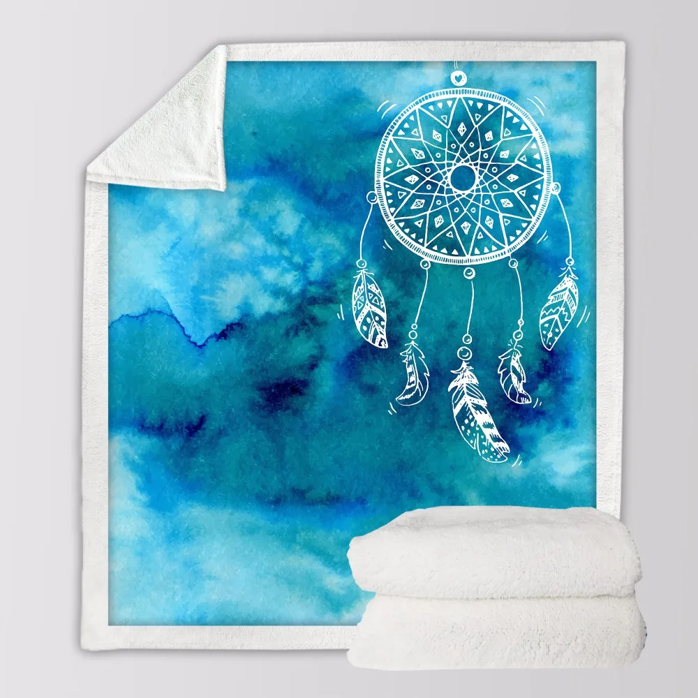 BeddingOutlet Soft Velvet Plush Throw Blanket Watercolor Dreamcatcher Sherpa Blanket for Couch Blue and Pink Throw Travel