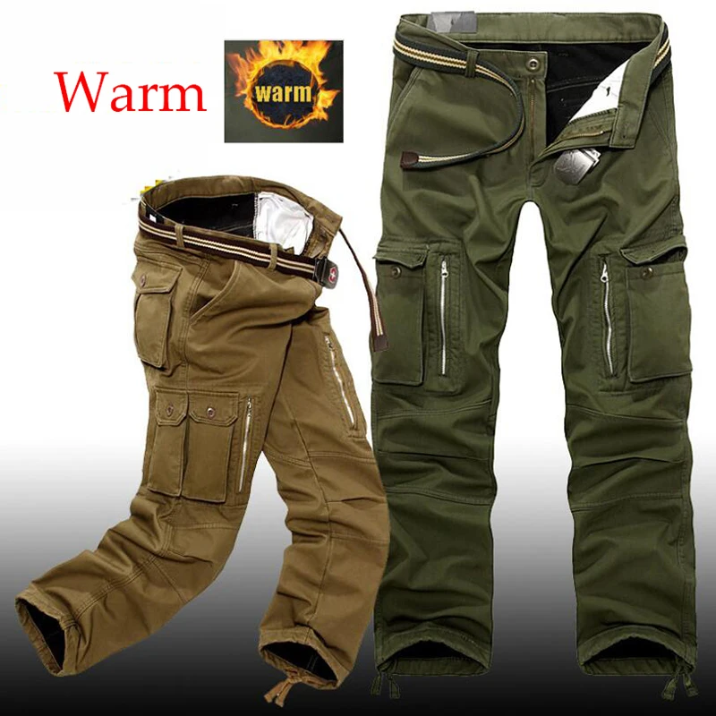  Men's Tactical Winter Baggy Cargo Pants Warm Thicken Fleece Pants Men Casual Cotton Military Pants 