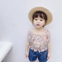 Летняя рубашка с короткими рукавами и цветочным рисунком блузки для девочек рубашки для девочек корейская детская одежда