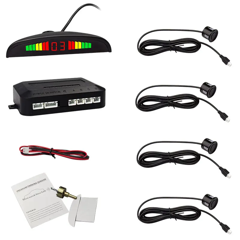 

Car LED Parking Sensor Kit 4 Sensors Black,White,Gray,Silver Backlight Display Reverse Backup Radar Monitor System 12V