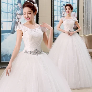 

Holievery Robe De Mariee 2019 Ivory Tulle Ball Gown Wedding Dresses with Lace Crystal Short Sleeves Wedding Gowns Vestido Noiva