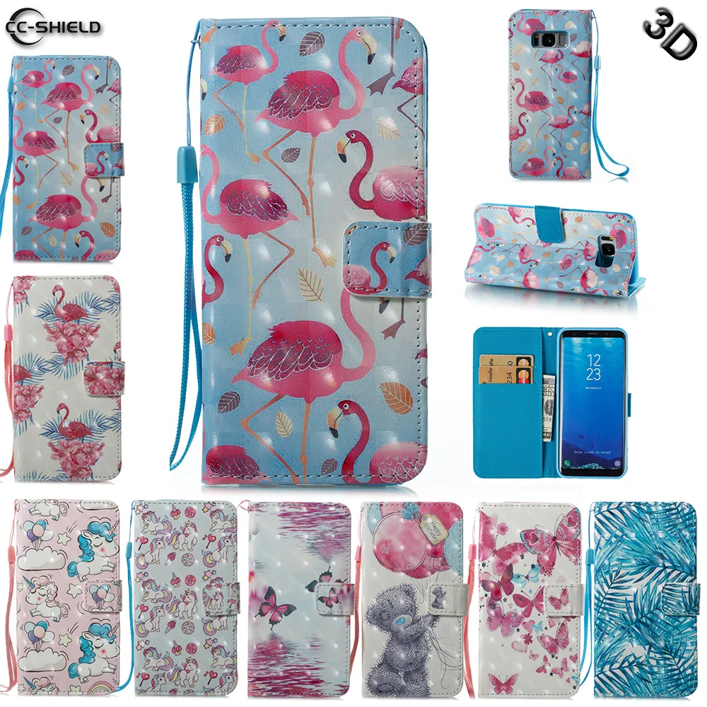 

Case for Samsung Galaxy S8 S 8 8S G950 G950F G950FD Flamingo Unicorn Flip Leather Wallet Cover Phone Case SM-G950F SM-G950FD Bag