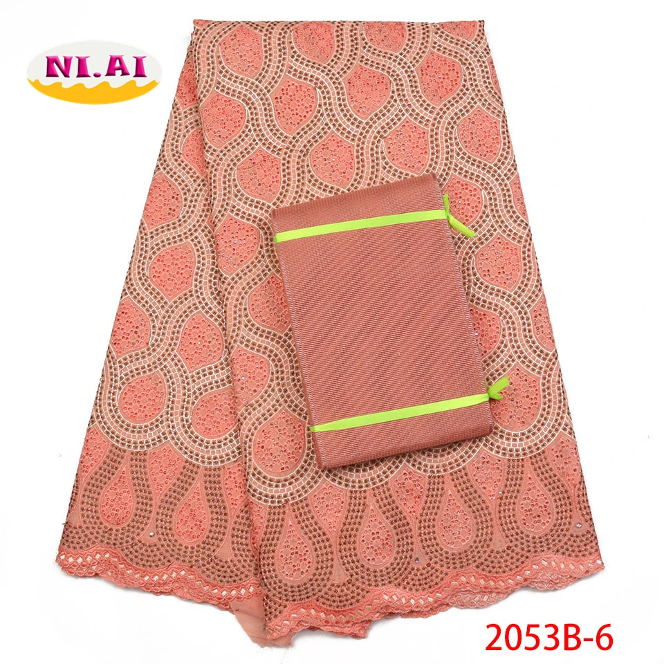 

African lace Fabric 2018 High Quality laces with Aso Oke Swiss Voile Lace In Switzerland with Rhinestones For Wedding NA2053B-6