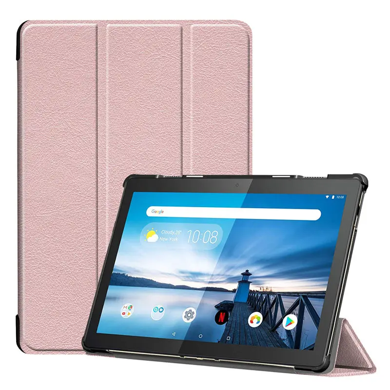 Чехол для lenovo Tab M10 10,1 TB-X605L TB-X605F чехол Funda Tablet тонкий защитный чехол с подставкой+ стилус+ пленка - Цвет: Rose gold