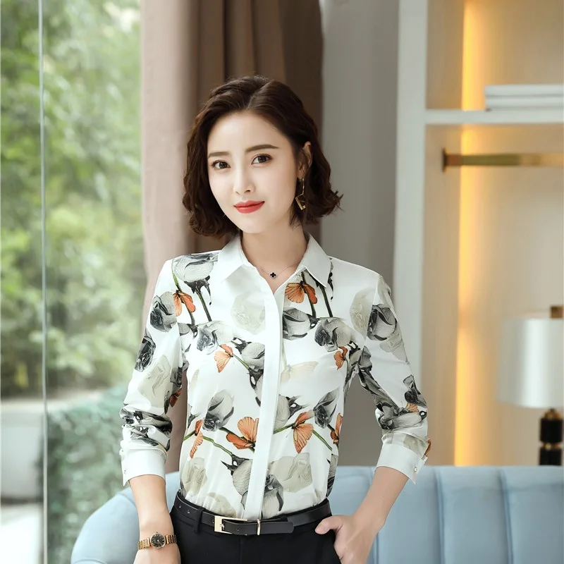 

Autumn Winter Fashion Printed Long Sleeve Blouses & Shirts For Women Business Work Wear Female Blouse Tops OL Styles Shirt