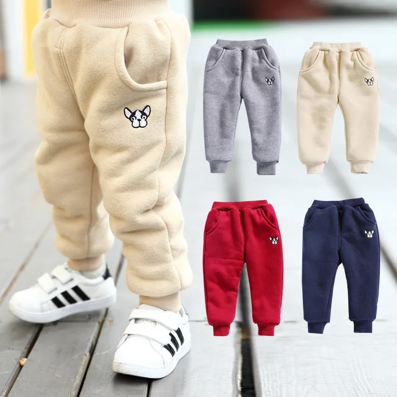 

2018 winter new children's trousers fashion children's boy baby plus velvet thick warm pants