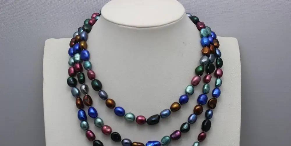 

FREE SHIPPING>>>@@ > Fresh water pearl necklace multi-color 8x9mm 48" alloy clasp a(5.18)