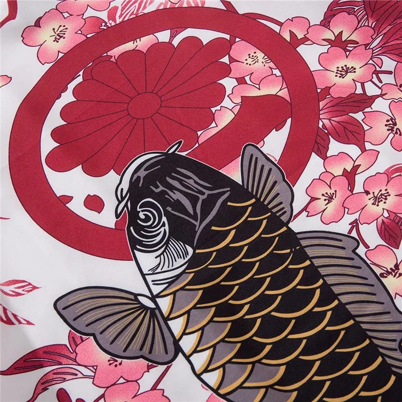 Bebovizi Japan Ukiyo-e Koi Printed Kimono 2019 Streetwear Harajuku Style Outwear Casual Robe Coats Men Cardigan Jackets