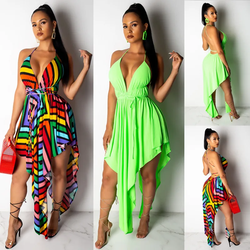 

Women Summer Boho Long Maxi Dress Evening Party Beach Halter Dresses Flour Sundress