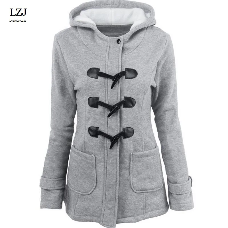 LZJ Women Causal Coat 2017 Autumn Witner Women s Overcoat Female Hooded Coat Zipper Horn Button