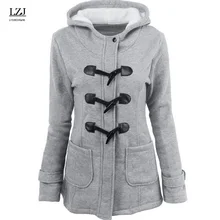 LZJ Women Causal Coat 2017 Autumn Witner Women s Overcoat Female Hooded Coat Zipper Horn Button