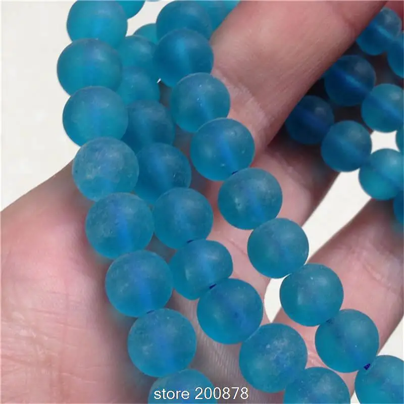 TSB0015 Nepal Ancient Frosted Glass Ice Blue Round beads Strands 8 8