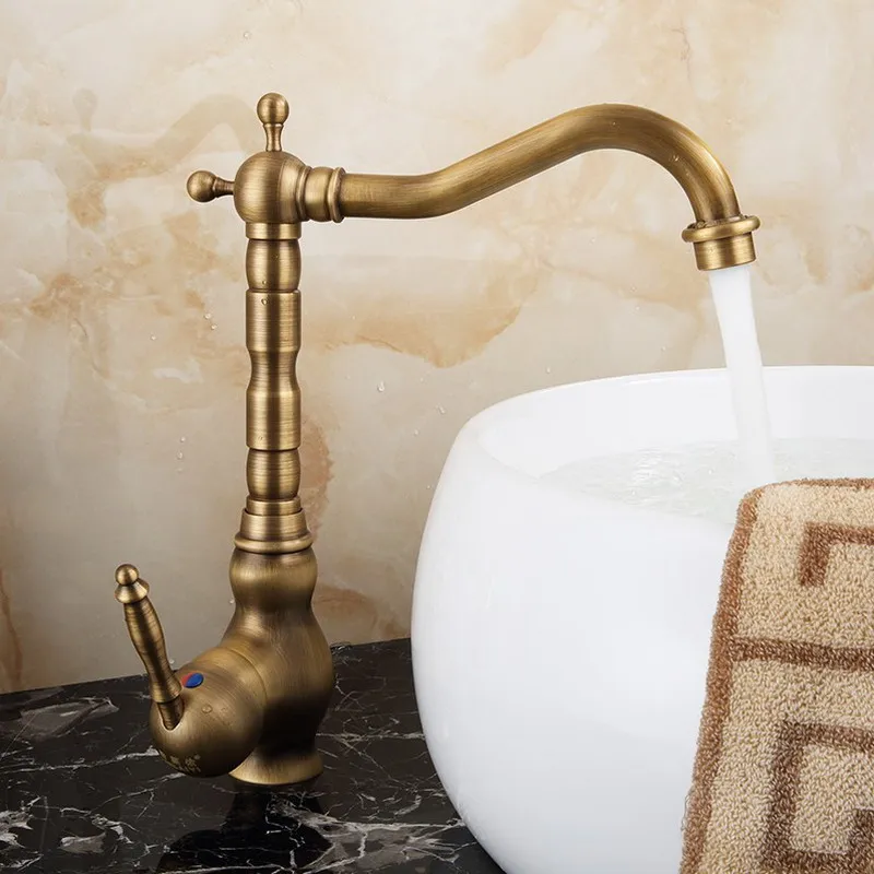 

Basin Faucet Antique Brass Single Handle Bathroom Vanity Sink Faucet Basin Deck Mount Mixer Tap KD734