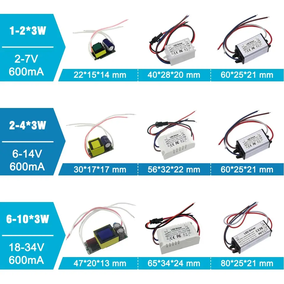 Трансформаторы освещения 3 Вт 12 Вт 15 Вт 18 Вт 24 Вт 36 Вт 48 Вт 60 Вт 90 Вт 600мА светодиодный драйвер 3 Вт светодиодный источник питания для DIY лампы