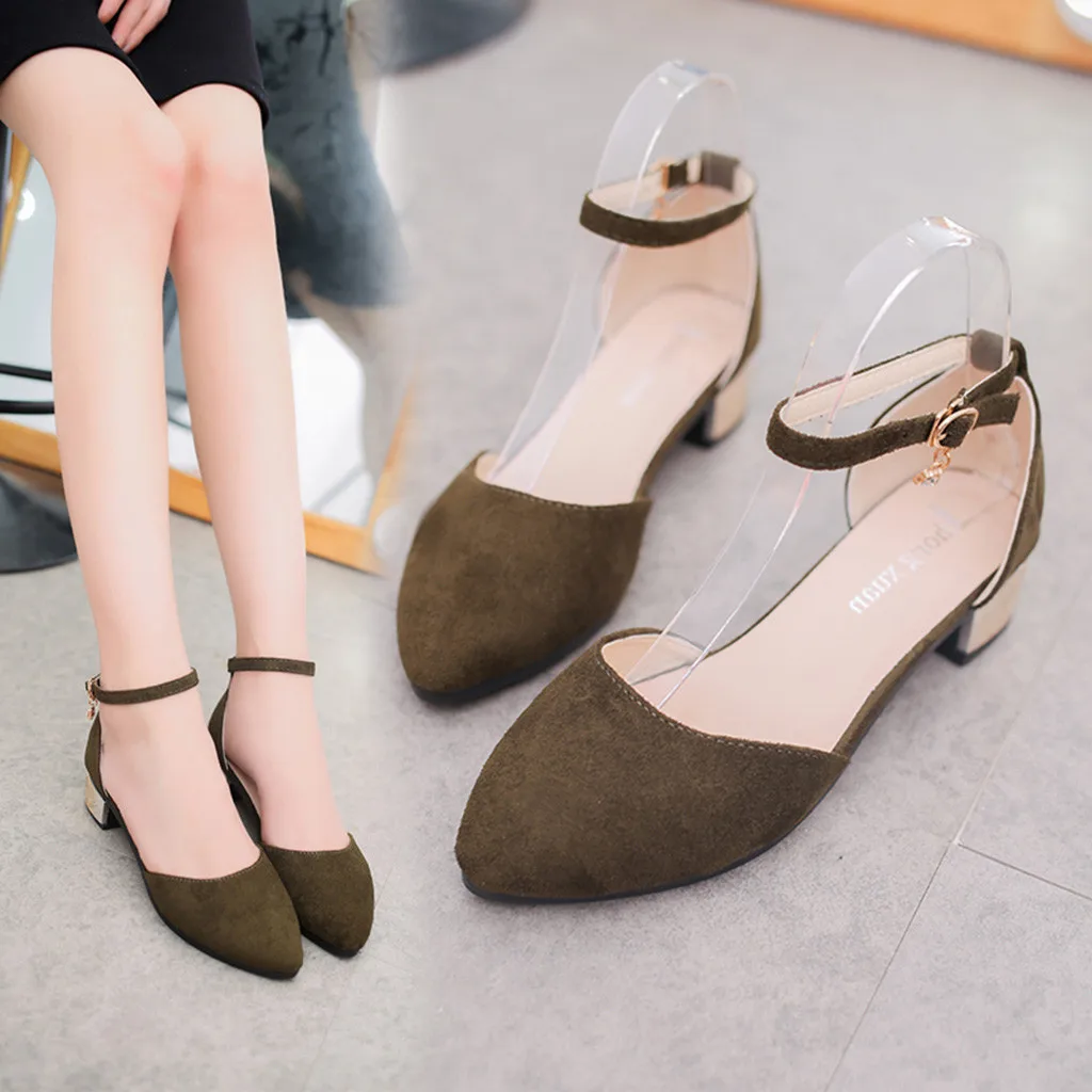 

YOUYEDIAN 2018 new summer high platform sandals women Solid Pointed Toe Med Heels Square Heels Shoes Sandals #w30