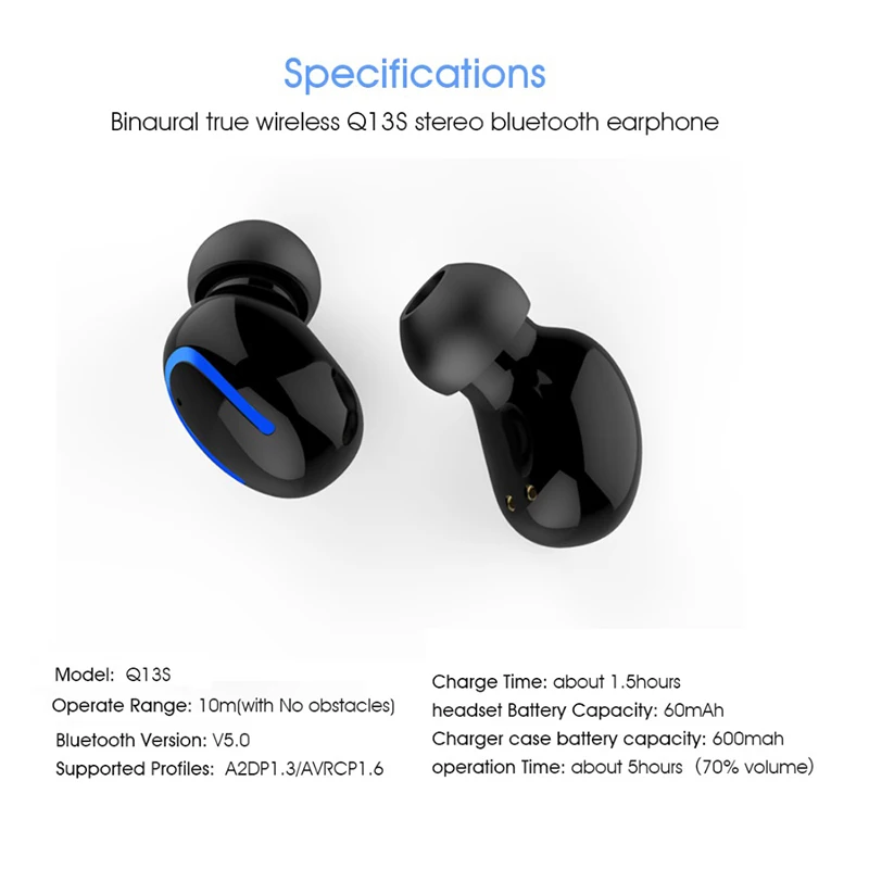 Q13S TWS наушники Bluetooth 5,0 наушники беспроводные наушники настоящие стерео наушники гарнитура Водонепроницаемая гарнитура с зарядным устройством