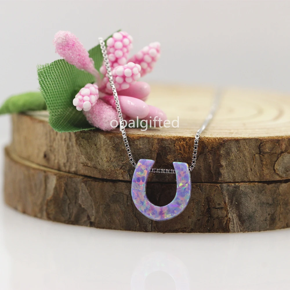 

1pc Free shipping 2019 Fashion best selling opal stone OP38 purple horseshoe pendants Opal Necklace jewelry sale on Aliexpress