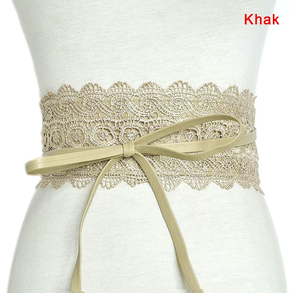 Khaki Модные женские платья 1 шт. пояс кружевной широкий пояс PU украшение модный поясной ремень MSK66 - Цвет: Khaki