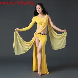Женский костюм для танца живота, топ с длинными рукавами + юбка, 2 предмета, комплект для танца живота, Женская Одежда для танцев для девочек