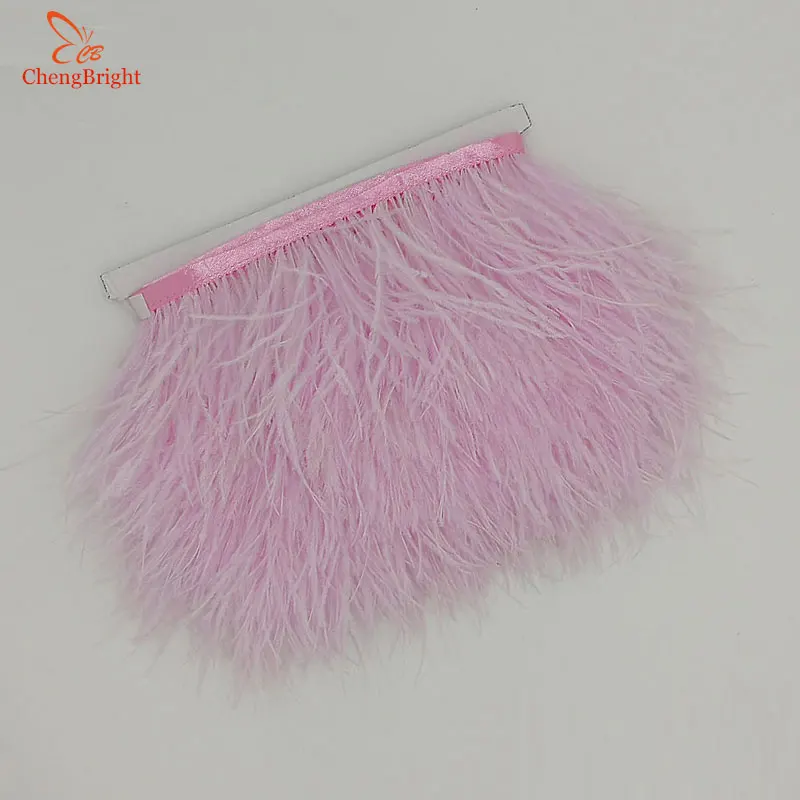 CHENGVRIGHT 1 ярд страусиное перо отделка ткань боковая полоса 8-10 см в ширину подходит для юбки/платья/одежда Вечерние поделки - Цвет: Светло-розовый