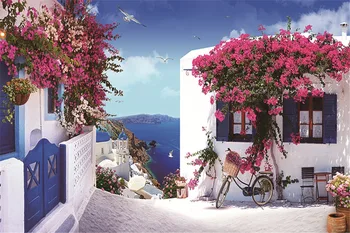 

Blackout curtain House Scenery Flowers Curtain Motorized Decorative Door Curtain Custom Drapes Cortinas