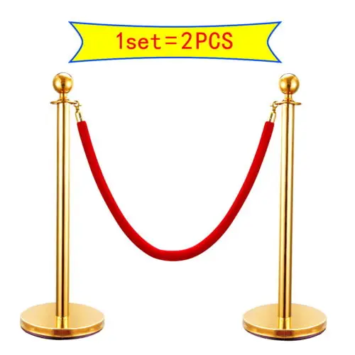 

6PCS Thick Steel Velvet Rope Stanchion Titanium Polish Pole Post Gold