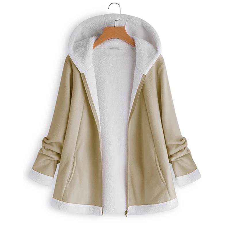 Зимние теплые флисовые пальто женские куртки размера плюс Femme парки на подкладке из искусственного меха женская Повседневная однотонная верхняя одежда с капюшоном топ на молнии 5XL