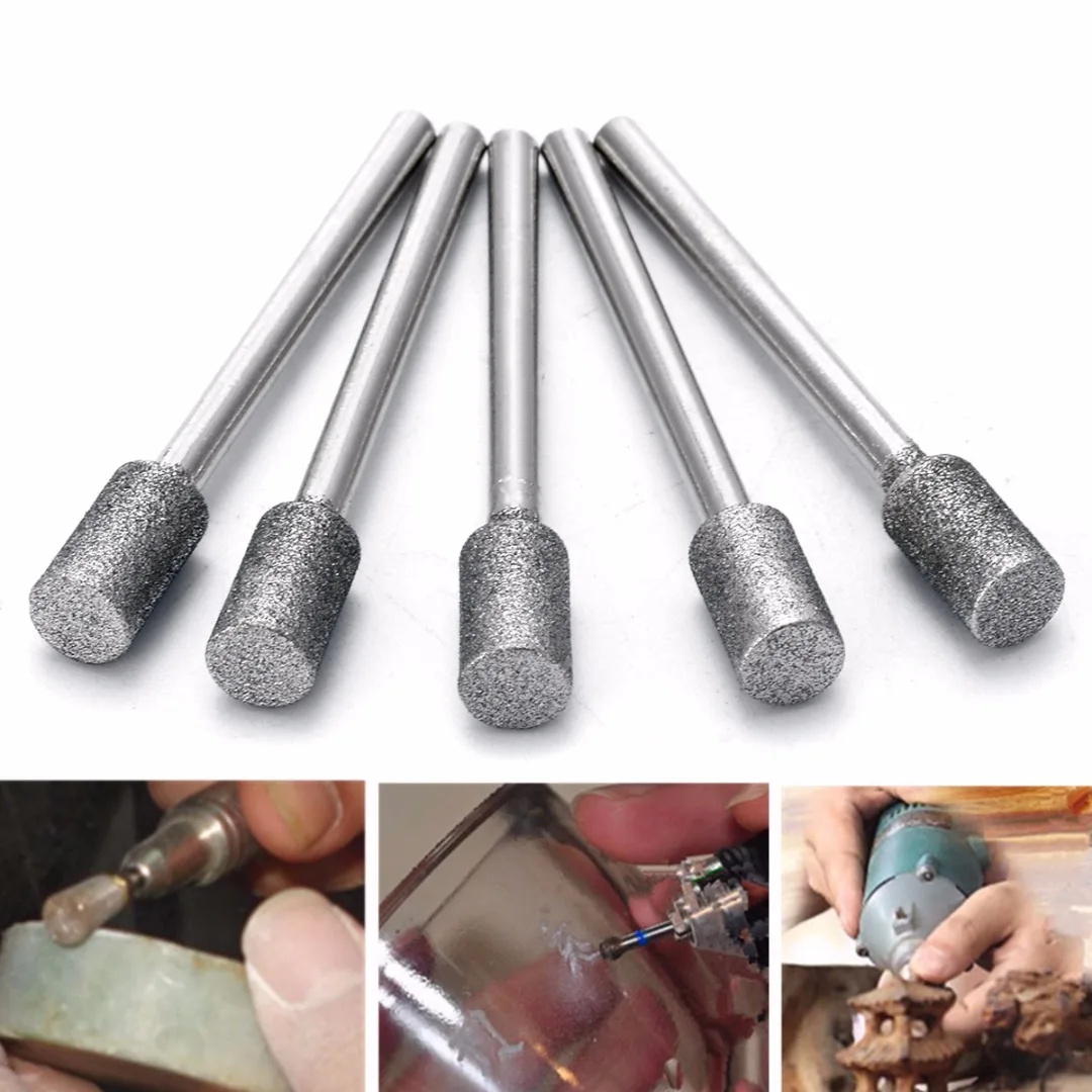 

5pcs 3mm Shank Grinding Burr Stone Drill Bits Diamond Grinding Rod Mill For Rotary Tool Electric Grinder Pneumatic Engraving Pen