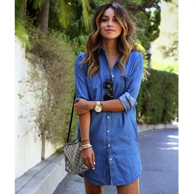

2019 Fashion Women Summer Casual Denim Dresses Pockets Elegant Cowboy Fashion Women Feminino Sexy Lady Slim Shirt Dress Jeans