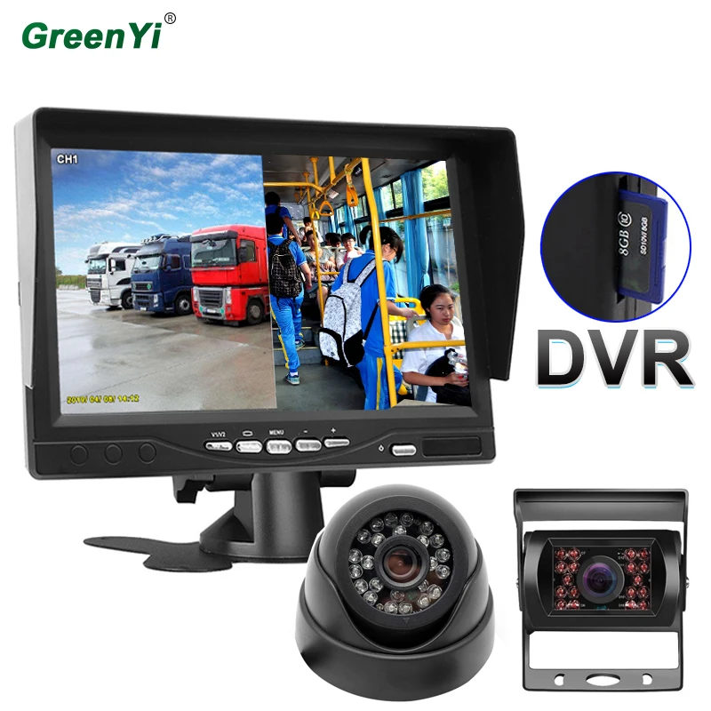 

GreenYi HD AHD 7" TFT LCD Screen 2 CH Car Parking Monitor DVR Digital Video Recorder With IR Front Rear Camera For Bus Truck