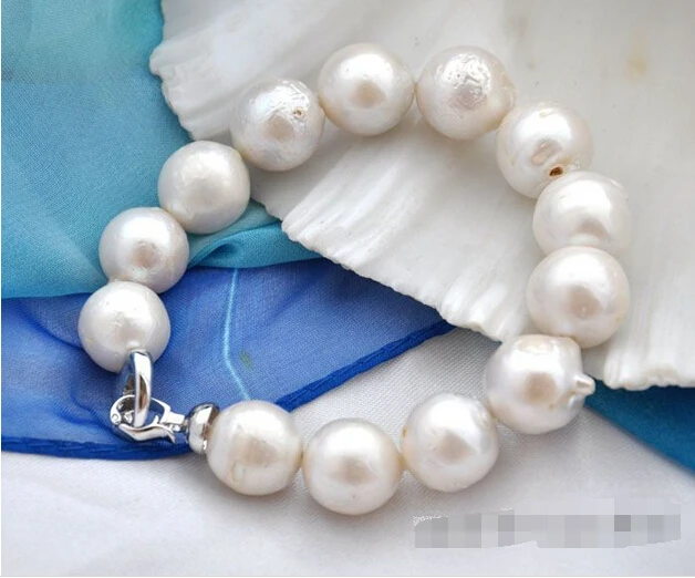 

shippingRare huge 8"14mm round white reborn keshi pearl bracelet 5.25
