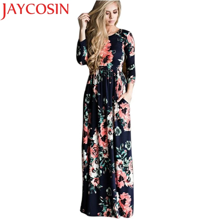 2017 Dresses Women Floral Print Long Sleeve Boho