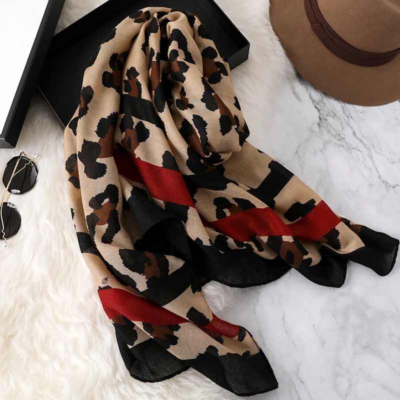 

European and American fashion new leopard scarf cotton sunscreen silk scarf female long paragraph wild shawl