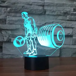 3D штанга Бодибилдинг лампа ночник сенсорный стол Оптическая иллюзия лампы для мотоциклов 7 цветов Изменение огни украшения дома