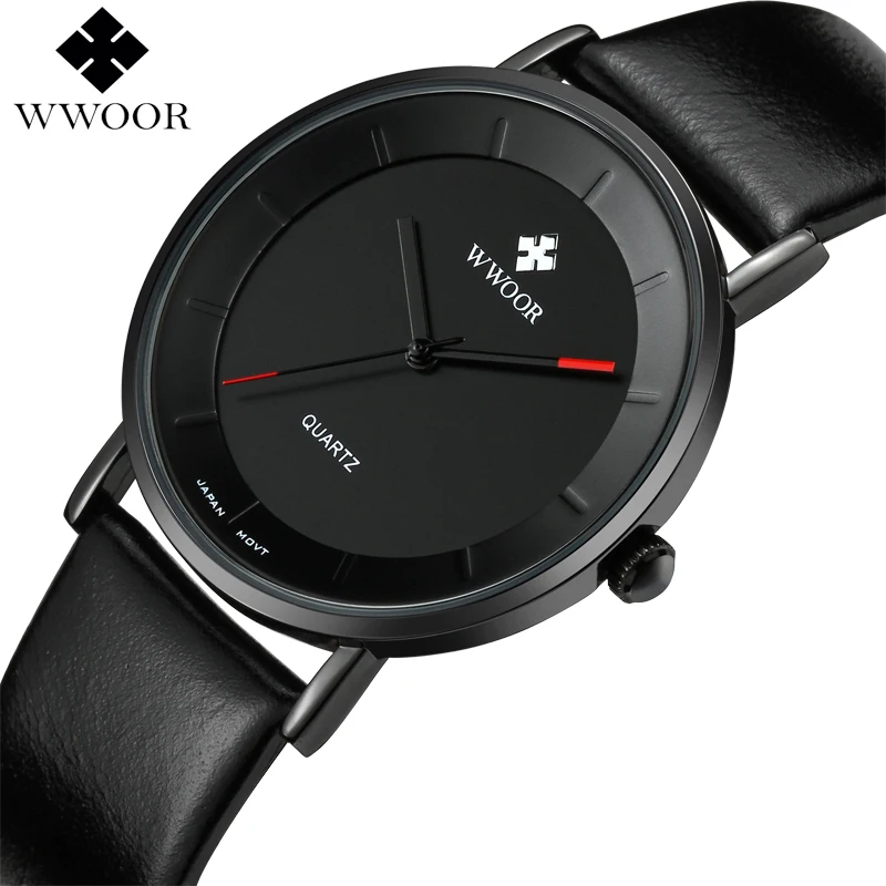 

WWOOR Men's Ultra Thin Quartz Watch Mens Watches Top Brand Luxury Waterproof Leather Male Sport Wrist Watch Creative Black Clock