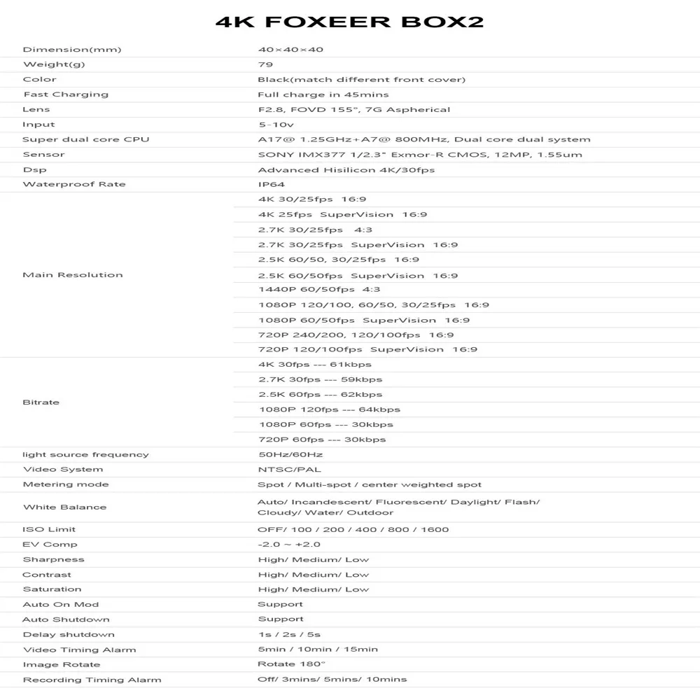 Foxeer Box 2 4K 30Fps HD 155 градусов ND фильтр FOVD SuperVison FPV Экшн-камера Поддержка приложения Micro HDMI порт Радиоуправляемый Дрон запчасти