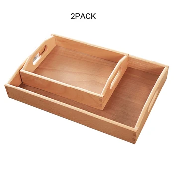 

Wood Serving Tray with Handle-Great for tea tray, breakfast Tray, or any food tray - good for parties -Set of 2
