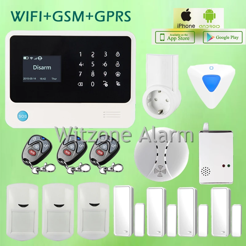 

Golden Security WIFI GSM GPRS Alarm System GS-G90B with Smoke Gas Detector and Smart Power Socket for Home Appliance