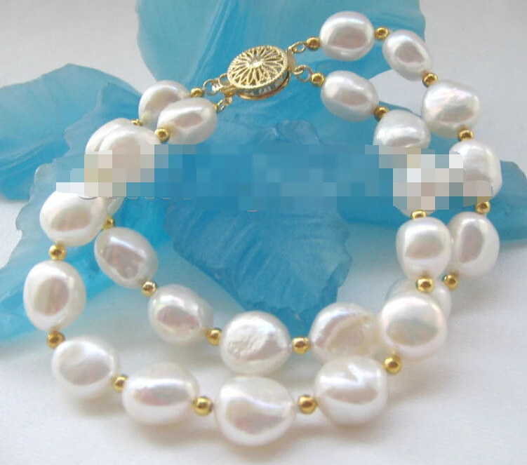 

0750 2row natural white baroque freshwater pearl bracelet