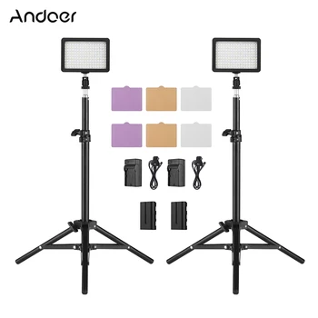 

Andoer LED Video Light Kit 2pcs W160 LED Video Light+6pcs Color Filters+2pcs Light Stand+2pcs 7.4V Battery & Battery Charger