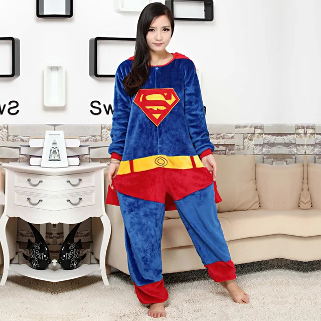 Adult Superman Pajamas Pijama De Super Hero Flannel Pijama Feminino