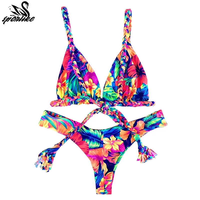 2018 Sexy Bikini Swimwear Women Push Up Swimsuit Bandage Bikini Set Brazilian Summer Beach Bathing Suits female Biquini Print