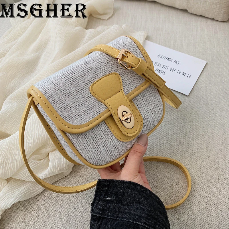 

MSGHER Shoulder Bags Women Summer Casual Canves Hasp Bags Female Small Saddle Bags High Quality Crossbody Bags