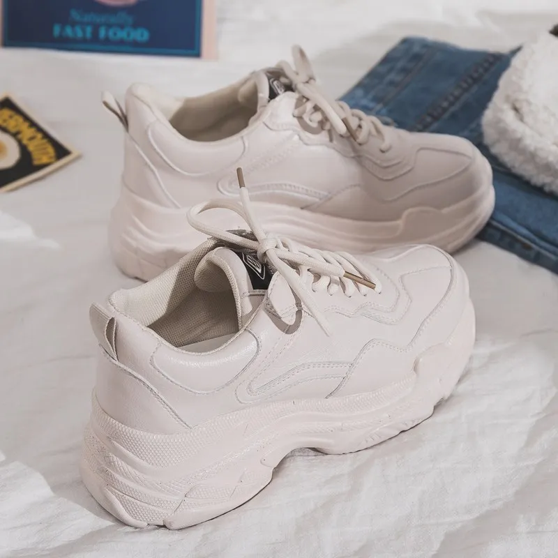 En Ligne Taille 35 40 2019 nouvelles baskets décontracté pour femmes chaussures à lacets plate forme femme pour chaussures vulcanisées à semelles épaisses chaussures confortables