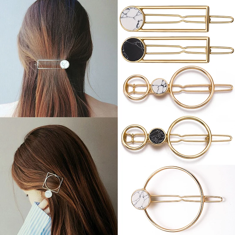 

Sale 1PC Alloy Round Hair clip For Women Simple Geometric side clip Barrette natural stone hairpins Beauty Stools