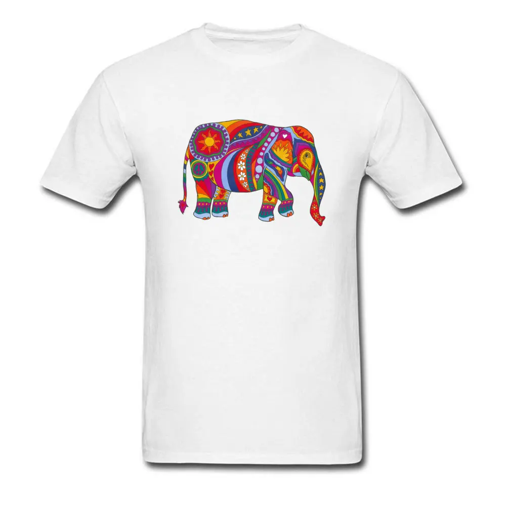 Psychedelic Elephant Tshirts Short Sleeve Casual Dominant Men's Summer Tops Tees Casual T Shirt Round Neck 100% Cotton Psychedelic Elephant white