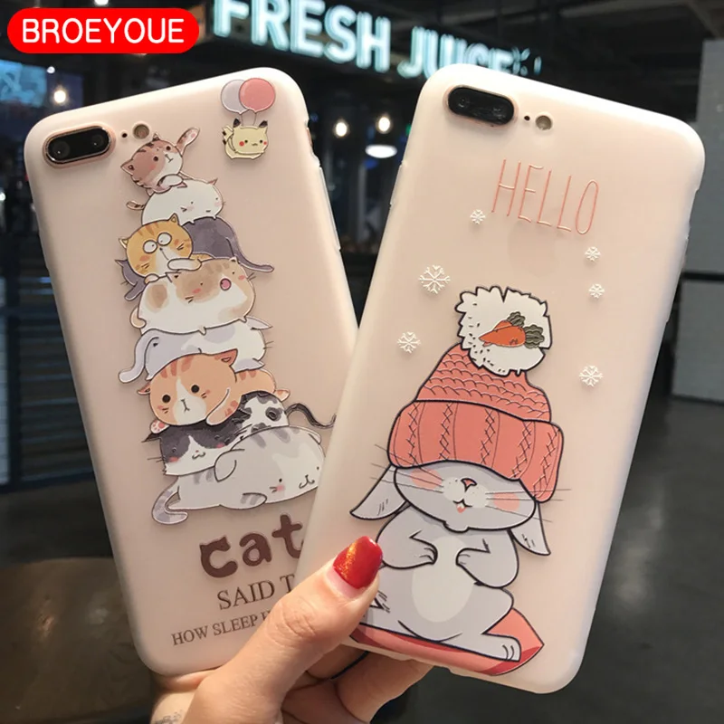 BROEYOUE Case For Samsung Galaxy S7 Edge S8 Plus Cover Soft TPU 3D Relief Cartoon Animal Cat Cases For Samsung Galaxy S8 S7 Edge