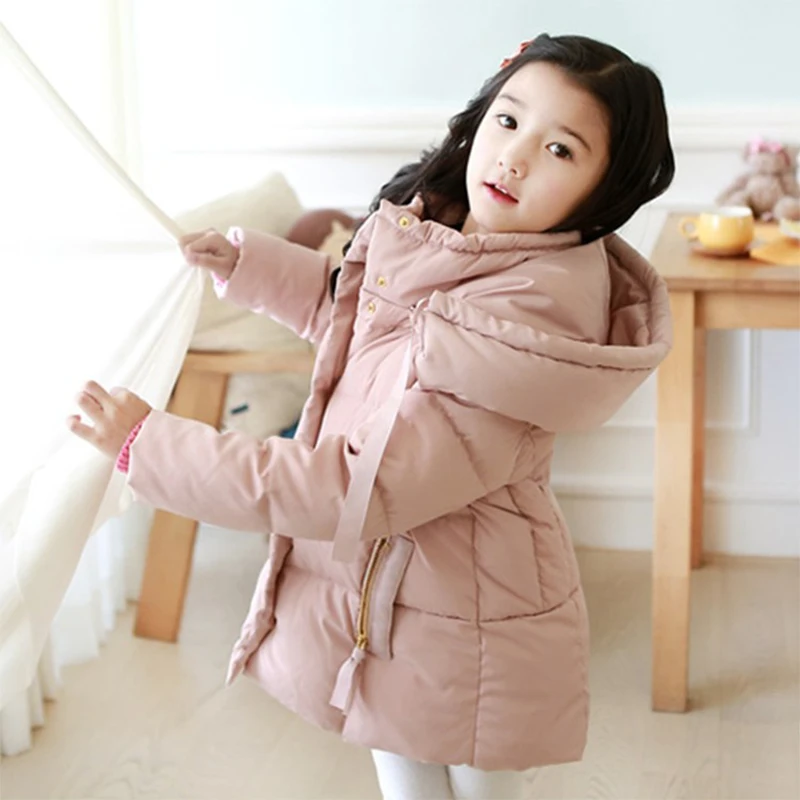 2016 Cold Winter Warm Thick Baby Child Girl Hoody Long Outerwear Pink Duck Down Parkas Jacket