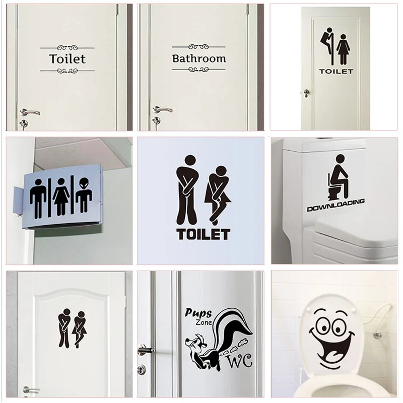 Ngjitëse e hyrjes së tualetit në derë për vend publik Dekorime shtëpie me modele kreative Dekalime muri Veshje qesharake Vinyl Art Mural