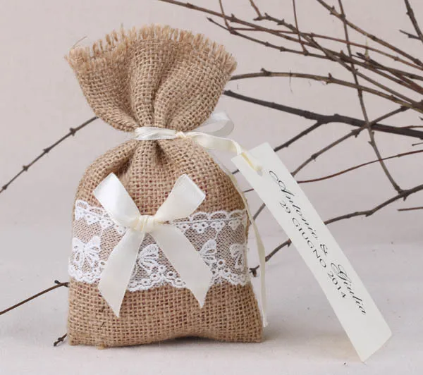 Free Shipping 100pcs Lot Natural Rustic Linen Wedding Favor Bag Lace Free Shipping 100pcs Lot Natural Rustic Linen Wedding Favor Bag Lace Burlap Jute